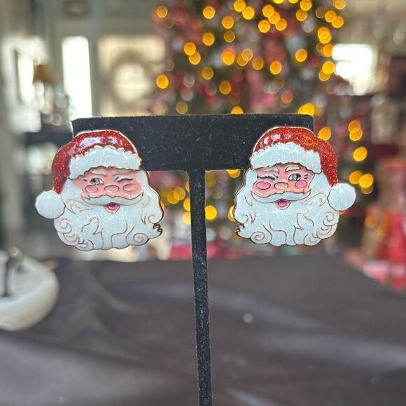 NEW Winking Jolly Santa Earrings NWOT - Picture 1 of 11